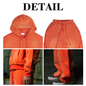 Ensemble streetwear KIingSen de haute qualité en molleton 100 % coton, respirant, délavé à l'acide, effet soleil, avec sweat à capuche zippé et pantalon de survêtement pour homme - Product Image 6