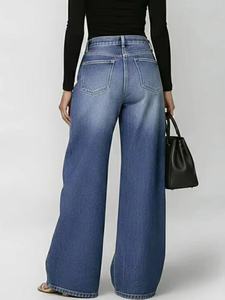 <span class=keywords><strong>Jeans</strong></span> da <span class=keywords><strong>donna</strong></span> a gamba dritta media, modello Street New, con occhielli metallici intagliati, tinta unita, vestibilità ampia e rilassata - Product Image 3