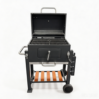 Barbecue au charbon de bois avec table de rangement latérale pliable et grandes roues de mobilité pour patio, camping, pique-nique