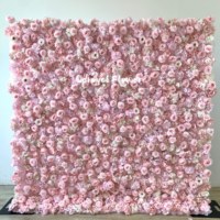 Mur de fleurs artificielles enroulable, nouvelle tendance, en soie rose 3D/5D, toile de fond florale pour mariage, fête, décoration d'événements, vente en gros