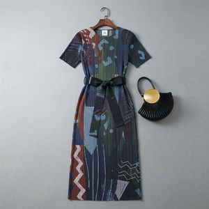<span class=keywords><strong>Robe</strong></span> plissée <span class=keywords><strong>longue</strong></span> décontractée style Miyake, taille naturelle, imprimé vintage, coupe irrégulière, respirante, forme trapèze - Product Image 3