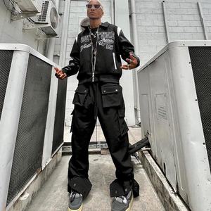 Baggy Mens Streetwear Side Pockets Technical Stretch <strong>Popper</strong> Detail Cargo Pants Wholesale Custom Blank Nylon Cargo Pants for Men - Product Image 4