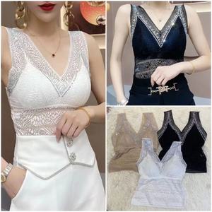 Top de Verano con Diseño de Pedrería, Escote en V, Sin Mangas, con Encaje, Moldeador de <span class=keywords><strong>Espalda</strong></span>, para Mujer - Product Image 2