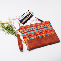 Dompet Kulit PU Kanvas Tribal Elang Wanita 100 Buah yang Dapat Disesuaikan, Dompet Tradisional Oranye Aztec, Gelang Peradaban Maya
