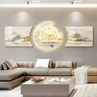 Pabrik langsung Modern HD dicetak kristal porselen dengan jam bingkai lanskap Gambar seni dinding dekorasi ruang tamu untuk rumah
