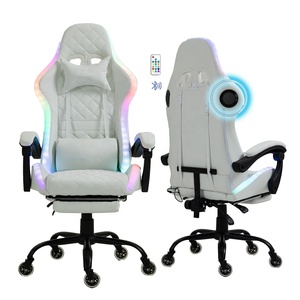 Iluminación RGB, <span class=keywords><strong>silla</strong></span> de ordenador de oficina en casa para juegos Esport <span class=keywords><strong>barata</strong></span> blanca con reposapiés, sillas LED RGB blancas completas para jugadores con altavoces - Product Image 1
