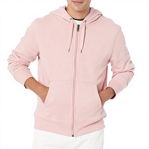 Men's Full Zip Hoodie Light <b>Pink</b> Pastel Fleece Zip-Up Hooded <b>Sweatshirt</b> Jacket with Drawstring Hood Kangaroo Pockets - Product Image 1