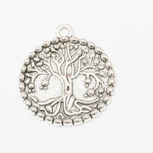 Ciondolo Rotondo con Bordo Perlato <span class=keywords><strong>Albero</strong></span> della Vita in Lega di Bronzo Argento Anticato per Creazione di Rosari - Product Image 2
