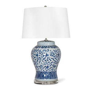 Blue and White Porcelain Floral Ginger Jar <b>Table</b> <b>Lamp</b> with Crystal <b>Base</b> Traditional Chinese Style Lighting for Hotel Guest Room - Product Image 1