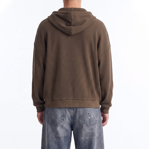 Vente flash : sweat à capuche zippé en tricot marron pour homme, coupe classique, couleur unie, vêtement décontracté pour l'automne, 100% coton, design respirant - Product Image 2