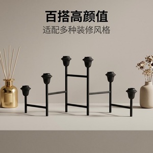 Simple American Style <b>Retro</b> Black Metal Candle Holder Foldable Home Desktop <b>Decoration</b> Long Row Candle Cup Durable - Product Image 4