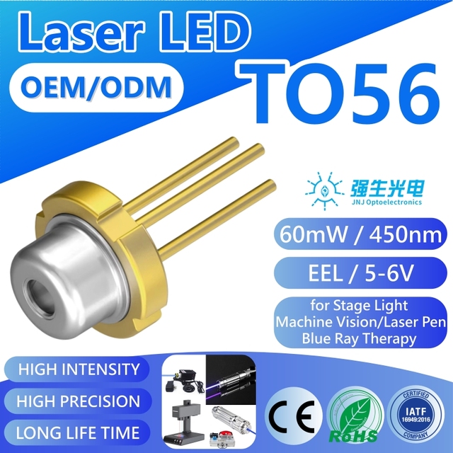 JNJ TO56 Laser Diode 450nm Blue Light 60mW EEL for Machine Vision Stage Lighting Decor Light Pet Toy Beauty Distance Detection