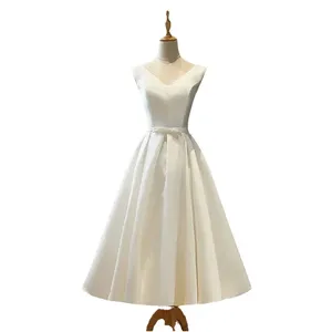 <span class=keywords><strong>Robe</strong></span> <span class=keywords><strong>de</strong></span> mariée blanche en satin à col en V sexy, coupe trapèze, longueur genou, élégante, vintage, pour l'été, bal <span class=keywords><strong>de</strong></span> promo, mariage, demoiselle d'honneur, invitée, longues robes <span class=keywords><strong>de</strong></span> soirée - Product Image 5