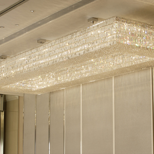 Candelabro de cristal de montaje empotrado rectangular para vestíbulo de hotel moderno grande para salón de recepción - Product Image 5