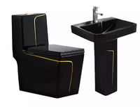 Ensemble de toilettes et de lavabo sur pied en céramique moderne de luxe, couleur noire, allongé, avec chasse d'eau à double fonction
