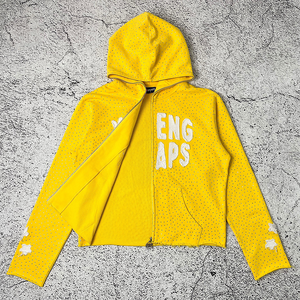 Fabricant de vêtements, sweat-shirts pour hommes en coton personnalisés, fermeture éclair intégrale, délavage acide, style rétro, appliqué, broderie, strass - Product Image 3