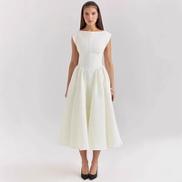 Robe de soirée élégante blanche pour femme, coupe trapèze, sans manches, plissée, taille haute, ajourée, sur mesure