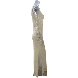 Vestido sin mangas de cuello alto de <span class=keywords><strong>dos</strong></span> <span class=keywords><strong>colores</strong></span> Lados divididos Ahueca hacia fuera <span class=keywords><strong>Crochet</strong></span> Beach Cover Ups Vestido maxi de punto - Product Image 6
