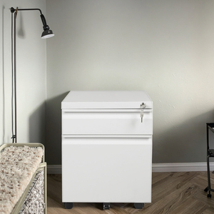Meuble de rangement mobile moderne à 2 tiroirs en acier robuste avec tiroir à dossier flexible pour bureau à domicile, salle de sport, école, hôtel, verrouillable - Product Image 1