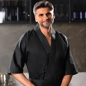 Uniforme de Chef de Sushi, Chaqueta de Chef de <span class=keywords><strong>Restaurante</strong></span> de Algodón Twill con Mangas 3/4, Kimono Japonés para Hombre y Mujer, Abrigo de Cocina, Ropa de Trabajo para Hotel - Product Image 6