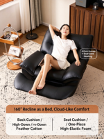Canapé inclinable électrique multifonctionnel en cuir véritable noir, fauteuil à bascule massant, canapé-lit individuel réglable pour la détente