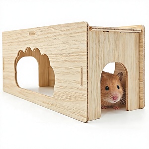 <span class=keywords><strong>Maison</strong></span> en bois pour hamster, tunnel, plateforme, décor, cachette, trou de ventilation, rampe en bois naturel pour hamsters nains, souris, gerbilles - Product Image 1
