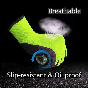 Gants de travail de sécurité en latex enduit de polyester froissé 13G, taille XL, noirs, certifiés EN388, imperméables, antidérapants, pour la construction - Product Image 3