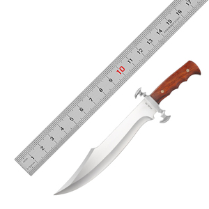Cuchillo de Caza de Acero Inoxidable con Mango de Madera, Hoja de Punta Caída, Borde Recto, Funda de Cuero de Grado Industrial - Product Image 6