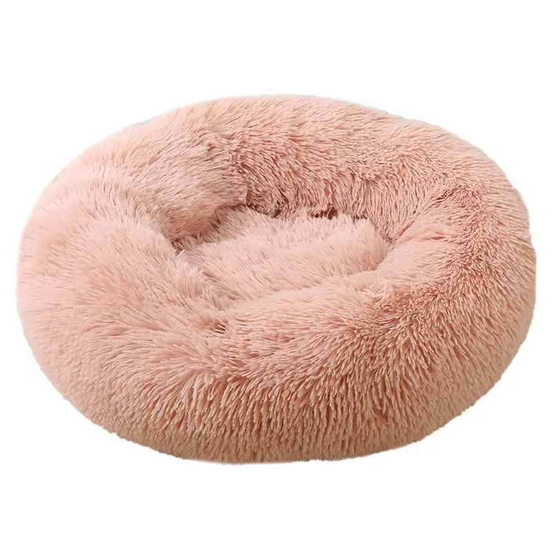 Lit pour chien en fausse fourrure confortable lavable Super doux fait à la main beignet pour grand chien chaud rond personnalisé lit pour chien en peluche moelleux