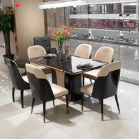 Ensemble de table à manger rectangulaire moderne en bois avec 6 chaises, structure en bois massif, finition laquée noire brillante, luxe pour la salle à manger