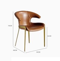 Chaise de salle à manger italienne de luxe Fauteuil moderne en cuir marron avec dossier design Pieds en acier inoxydable pour hôtel Salon