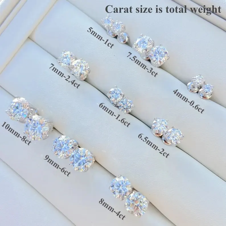 Boucles d'oreilles DEF VVS en diamant synthétique au prix de gros Boucles d'oreilles classiques en or 14 carats à quatre griffes en diamant de laboratoire de 1 carat de 2 carats