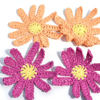Appliques florales au crochet faites à la main, patchs de fleurs en raphia tressé pour l'artisanat et la décoration, projets DIY