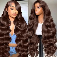 Perruque en cheveux humains de 28 pouces, brun chocolat, perruque droite avec dentelle frontale, pré-épilée, pour femmes