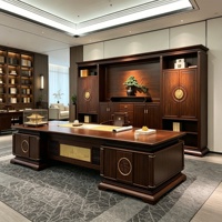 LBZ-308X Nouveau bureau de direction en bois noir et or de style chinois haut de gamme avec armoire latérale et chaise, personnalisation possible