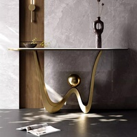 Console d'entrée moderne de luxe léger italienne en acier inoxydable, plateau en ardoise démontable, meuble de maison en forme de W