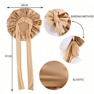 Bonnet en satin de soie de haute qualité, le plus vendu, avec long lien élastique, grande taille, pour le soin des cheveux, bonnet de nuit, usage quotidien, toutes saisons - Product Image 2