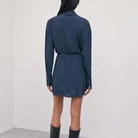 Robe chemise pour femme à col noué, manches longues, taille froncée, mini-robe élégante décontractée, OEM, marque privée, vente en gros
