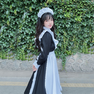 Vestido Largo Estilo Lolita Anime, Negro y Blanco, Estilo Clásico, Cuello Peter Pan, Cintura Natural, Vestido Casual para Uso Diario - Product Image 2