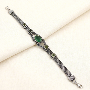 Bracelet en argent 925 Art Palace avec pierre de jade taille ovale, design vintage, unisexe, à porter au quotidien, certifié par une tierce partie - Product Image 3