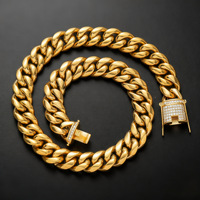Conjunto de Collar y Pulsera de Cadena Cubana de Acero Inoxidable, Color Dorado, con Hebilla Decorada, Joyería Hip Hop, Accesorios para Hombre