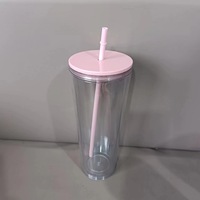 Nouvelle Tendance Été 2027 : Gobelet en Acrylique à Double Paroi 24oz (720ml) pour Personnalisation avec Couvercle et Paille