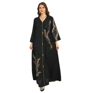 Factory Abaya For Women Dubai 2023 Floral Embroidery Luxury Sequined Casual Loose Dress Elegant Prom Dresses Arab Clothing