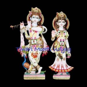 Estatua de mármol de Radha Krishna con acabado fino, diseño elegante, resistente a las grietas, multicolor, material de mármol. - Product Image 5