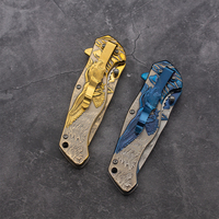 Couteau pliant EDC haut de gamme, revêtement titane, lame sculptée Aigle chauve 3D, manche en acier inoxydable, 3,4 pouces, collection d'art exquis