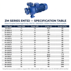 Bomba Centrífuga de Acero Inoxidable ZM32-ZM80 EN733, 1.5-75HP, 50Hz/60Hz, Doble Frecuencia, OEM, Suministro de Agua Industrial - Product Image 4