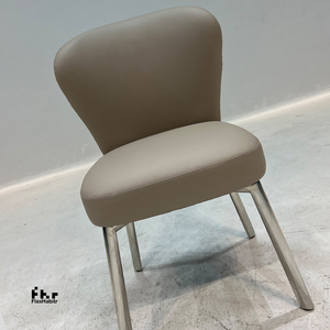 Modern Taupe PU Leather Dining <b>Chair</b> Curved <b>Back</b> Polished Silver Tapered Legs for Hotel Restaurant Home - Product Image 3