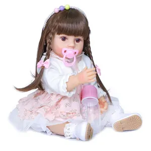 Original authentique conçu doux tout silicone reborn poupée corps reborn bébé fille cheveux longs poupée faite à la main