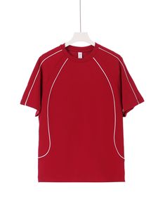 Maglietta estiva mezza manica Raglan da uomo stile americano High Street 250g in cotone a contrasto con linee di colore tinta unita Casual - Product Image 5