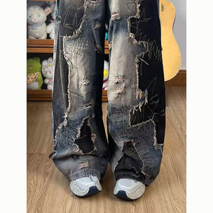 Jeans de Mezclilla Anchos para Mujer, Estilo Casual, Lavados y Desgastados - Product Image 3